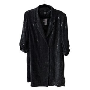 Forever 21 Double Breasted Collared 3/4 Sleeve Sequin Jacket Black Size 2X Plus